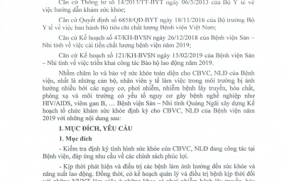 KẾ HOẠCH KHÁM SỨC KHỎE CHO NHÂN VIÊN Y TẾ